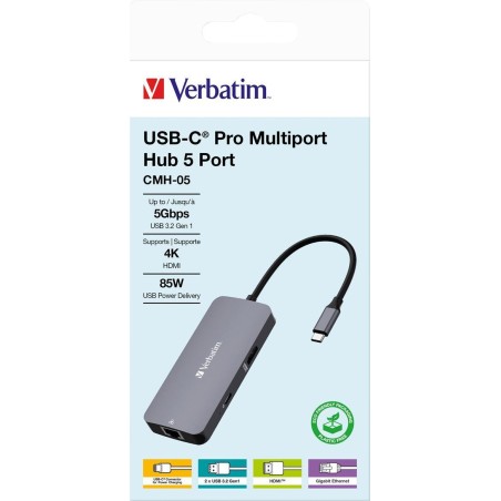 Verbatim CMH 05 Hub - 5-Port USB Hub for Ultimate Connectivity | Fast & Reliable Data Transfer - Product Code: 0023942321507